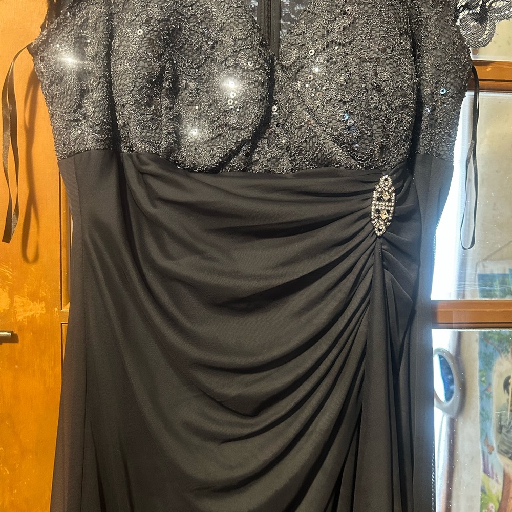 Betsy & Adam Black Sequin Prom Dress